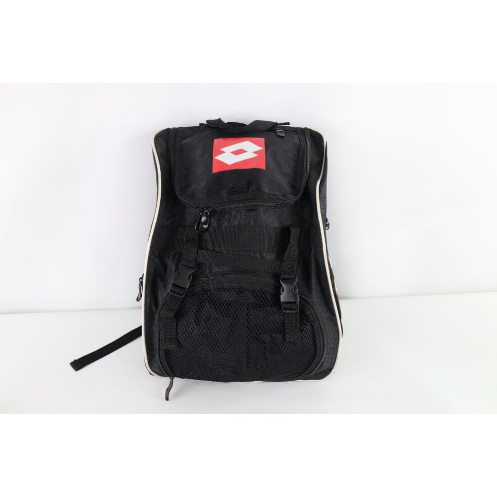 Vintage 90s Lotto Spell Out Box Logo Soccer Football Backpack Book Bag Black